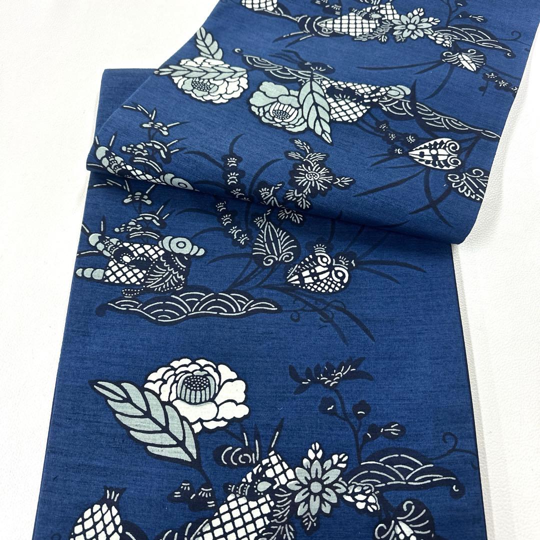 専用帯4732 ●高級 正絹 紬 藍型 全通 袋帯
