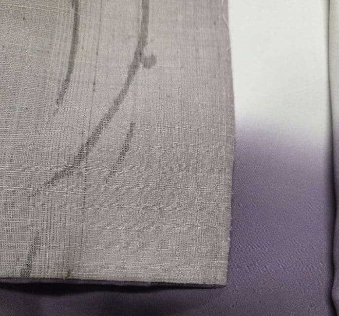 手織り創作民芸紬　たてわく露芝柄　4段ぼかし　しつけ付7512