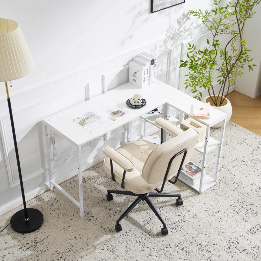 【新品】ホワイト 一体分離多用デスク パソコンデスク ラック付き