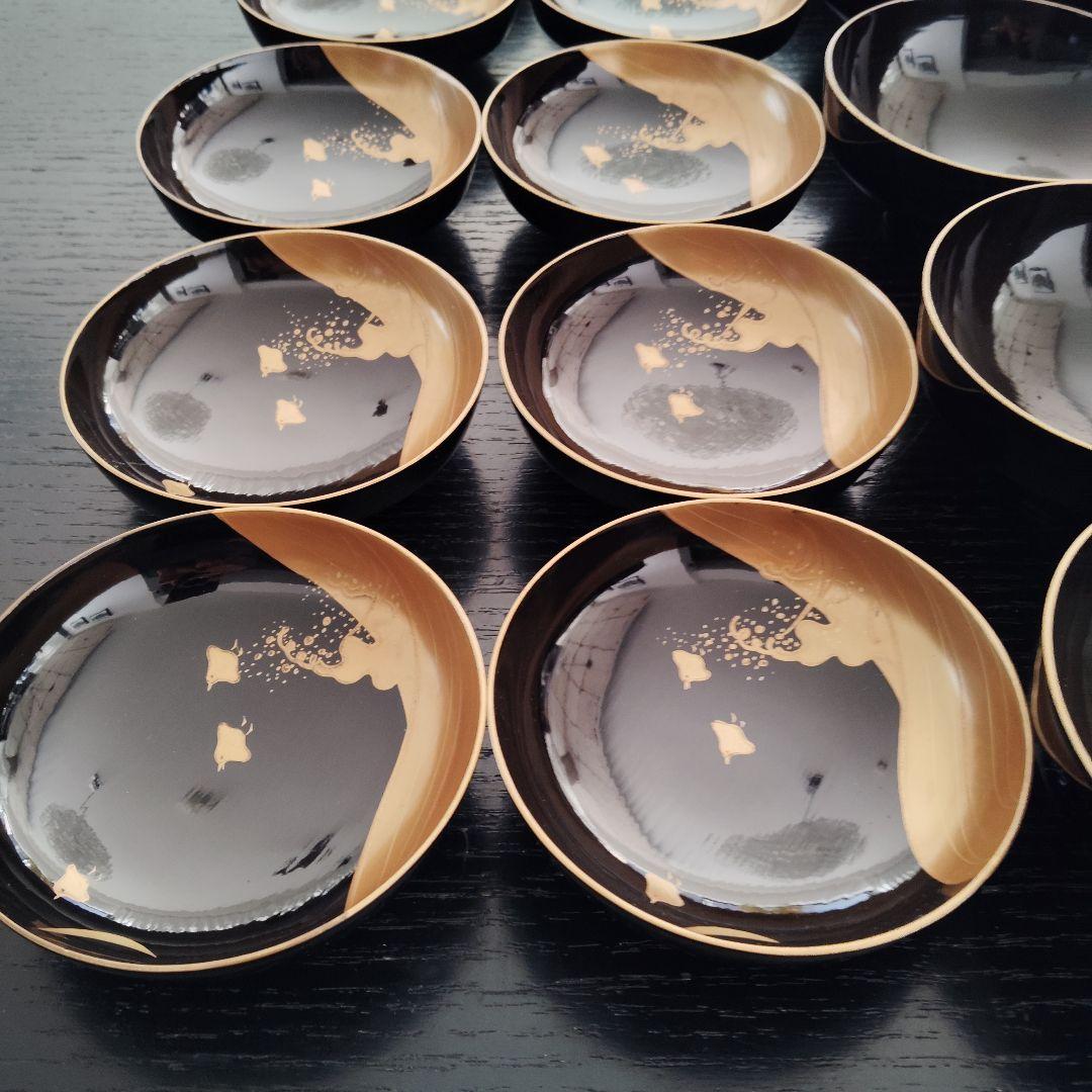 明治 骨董 輪島塗 木製 金蒔絵 波 千鳥 蓋付 吸物椀 アンティーク