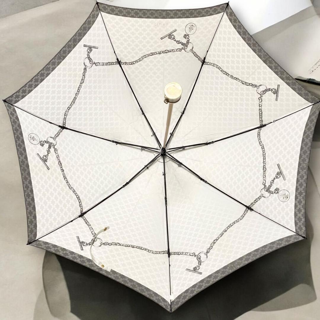 CELINE セリーヌ トリオンフ ゴールド金具 折りたたみ傘 雨傘 シルバー
