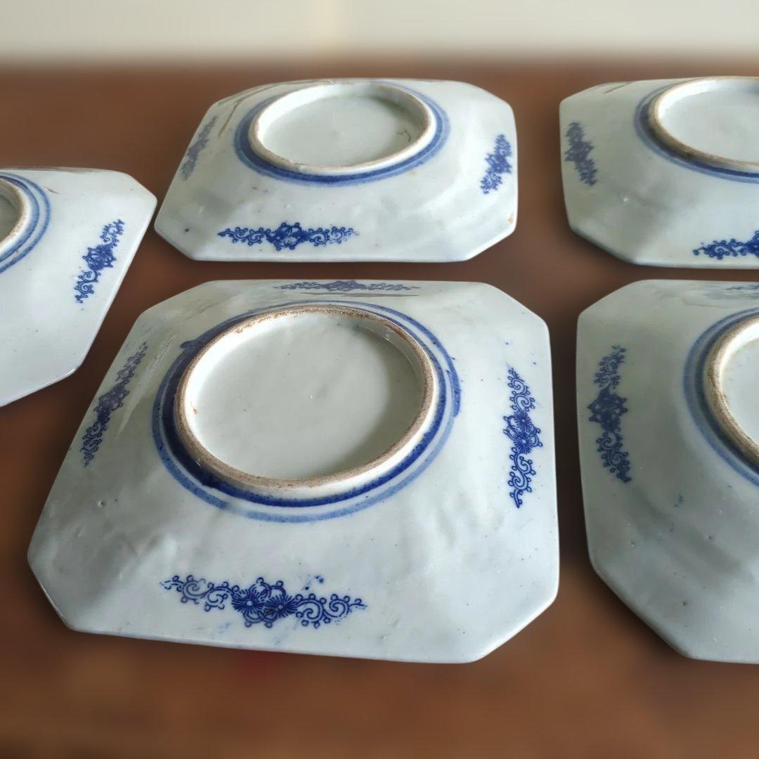 WHITE　骨董　角皿　伊万里　印判　花　7枚