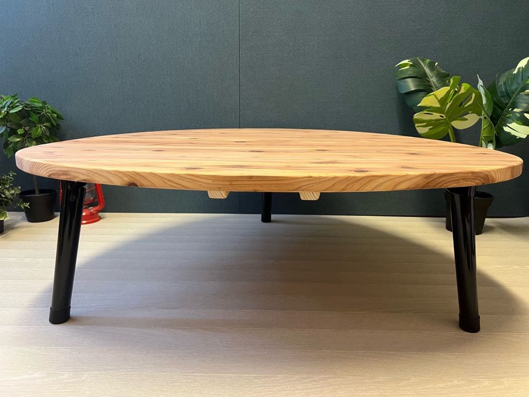 【送料無料】 テーブル おにぎり 約90cm 杉 折り畳み アイアン脚