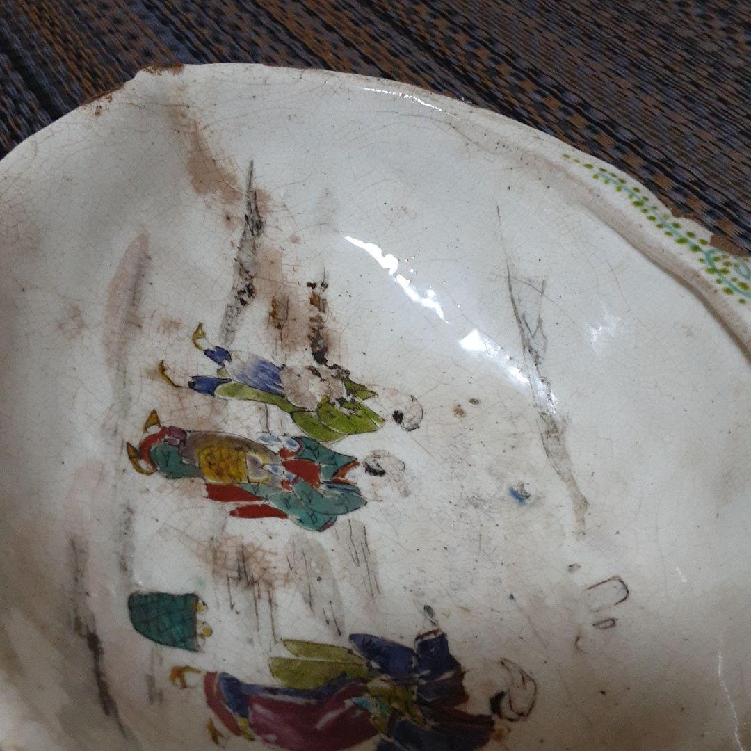 古い伊万里色絵鮑変形皿/金継江戸明治骨壷/手描五十三次囃子大原女/栄螺貝大鉢皿