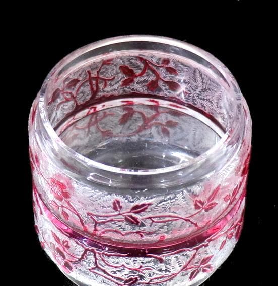 オールド・バカラ 1900年頃 アシッドエッチング 野薔薇 被せガラス 小物入れ