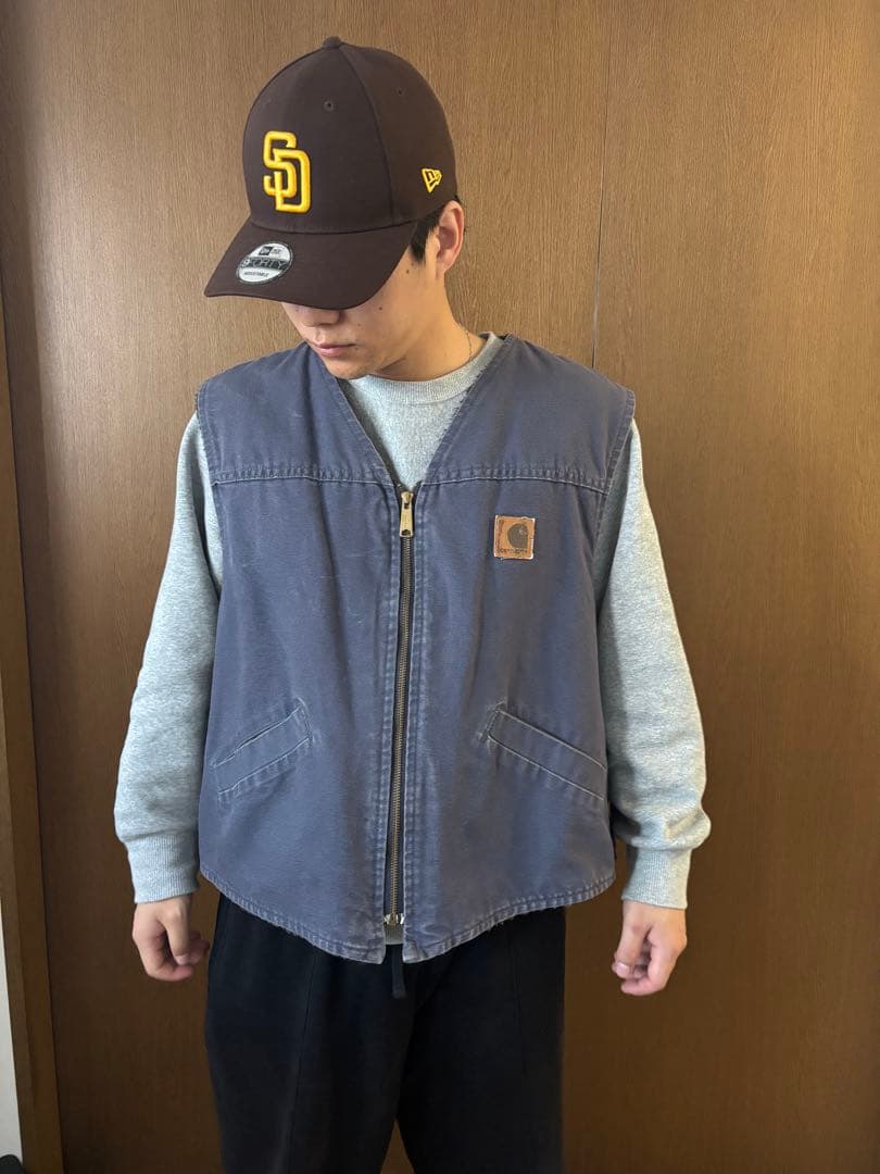 古着 カーハート Carhartt ダックベスト メンズXXL相当 ネイビー