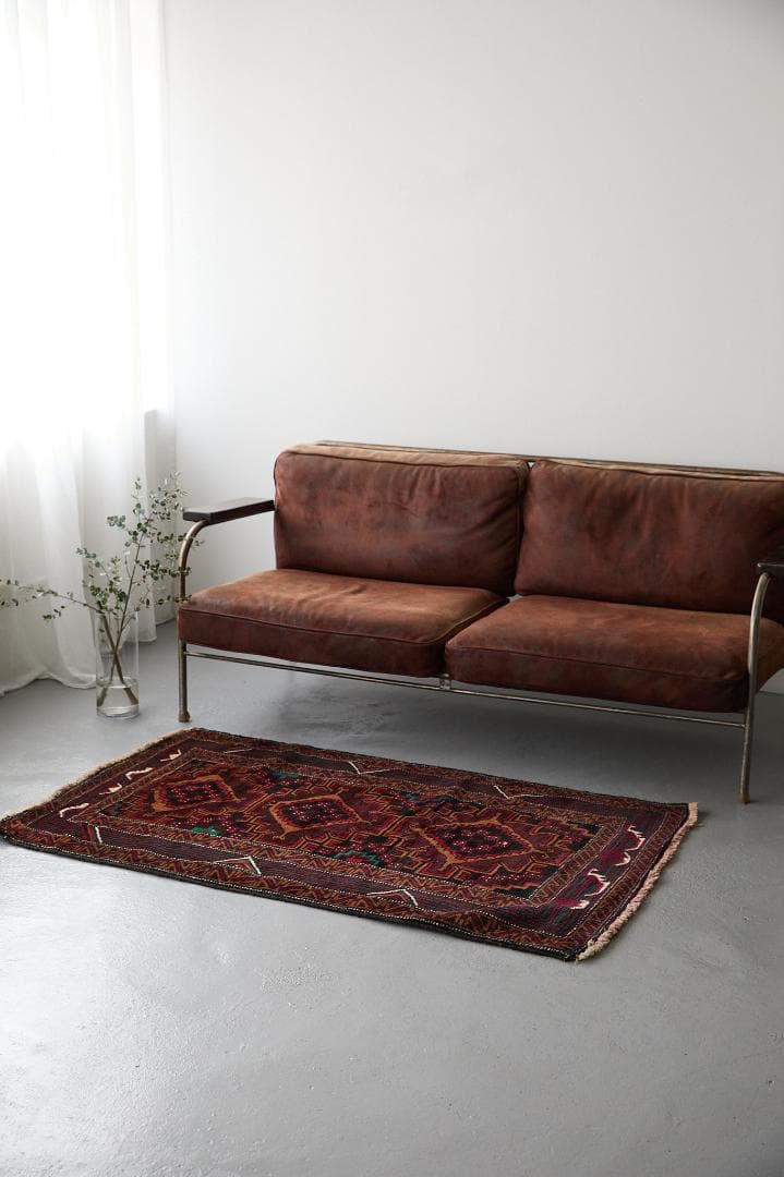 ヴィンテージラグ　トライバルラグ　バルーチ族（149×90cm）黒　紺　茶　緑