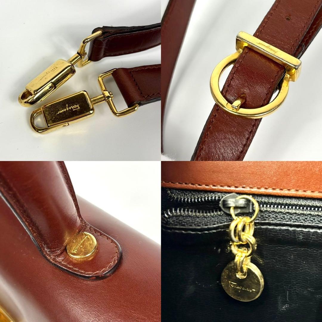 サルヴァトーレフェラガモ フォーマルバッグ 2way 本革 茶色 ガンチーニ