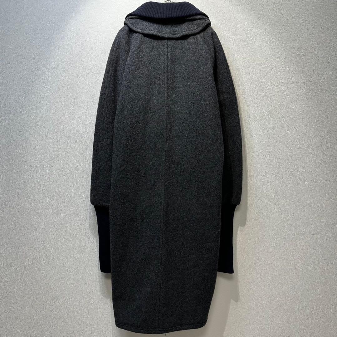 希少 美品 ワイズ ウール 変形 ハイネック デザイン ウール ロングコート 2
