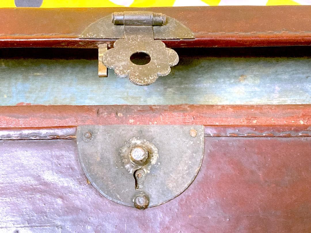 アンティーク　持ち手つき革張り木箱