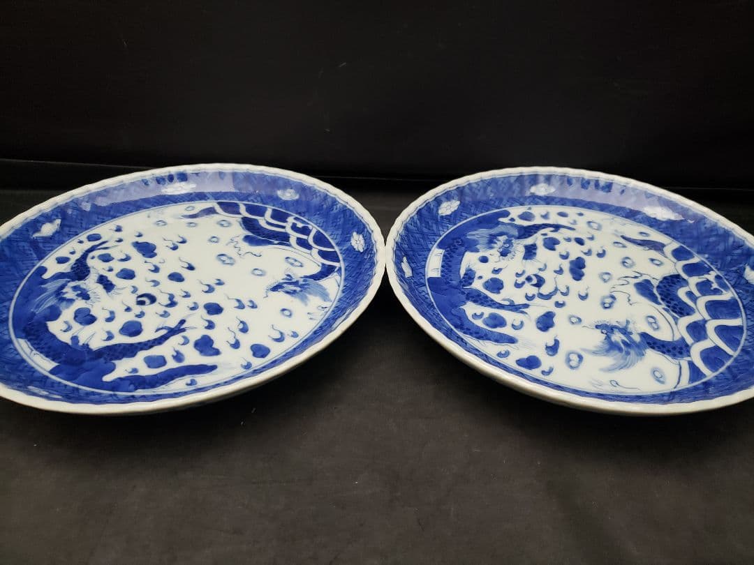 古伊万里　染付　雲龍文　六寸皿　5枚　成化年製　骨董品