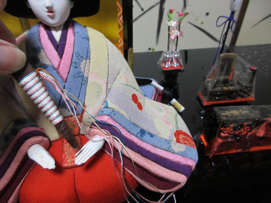 江戸ちりめん　檜扇　親王飾り　木目込み　金屏風