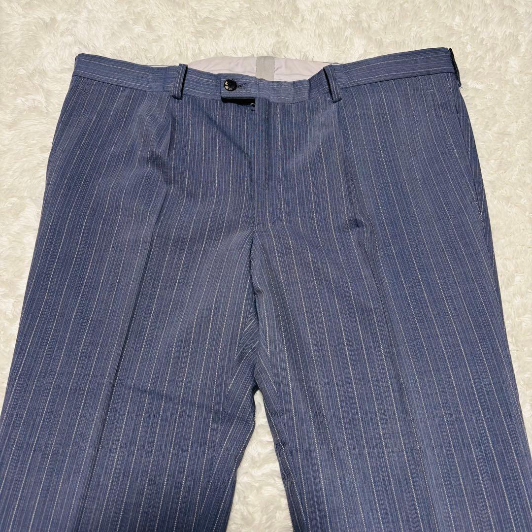 希少カラー ランバン 3ピース 高級 スーツ モヘヤ混 ブルー ストライプ M