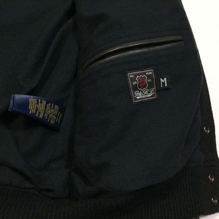 極上 メンズＭ 定価9.7万 ポロラルフローレン レザースリーブド スタジャン