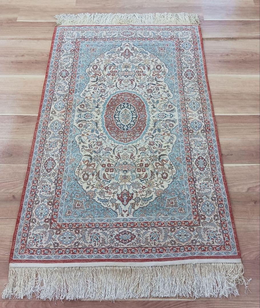 Y2655 高級シルク絨毯 手織り72万ノット シルク100% 153×93㎝