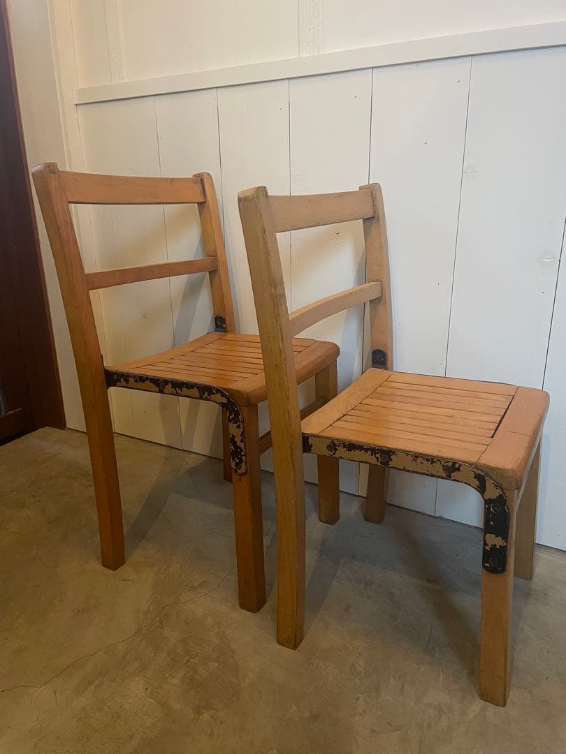 値下！フランス ヴィンテージ キッズチェア 2脚 木製 子供椅子 アンティーク