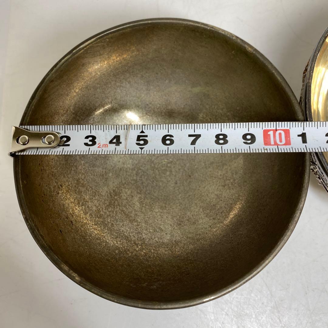 中国古玩　龍銀細工茶碗　2客　直径11.3㎝　521gタサオ　東な8-0104③