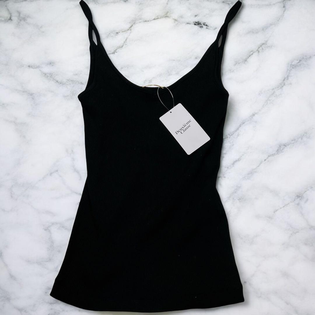 【新品】Deuxieme Classe 定番リブキャミソール 黒 綿100%