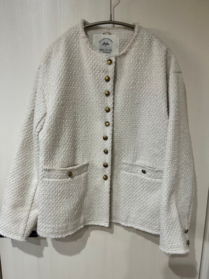 美品　ピュアルセシン　リングツイードノーカラージャケット