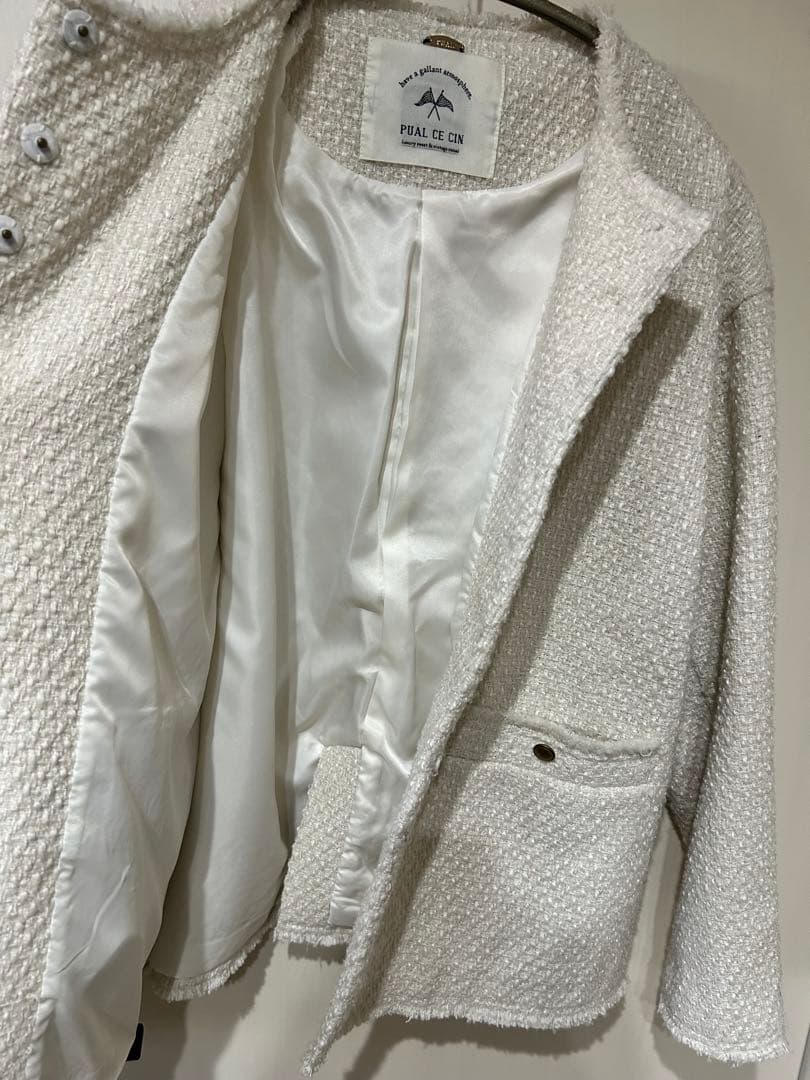 美品　ピュアルセシン　リングツイードノーカラージャケット