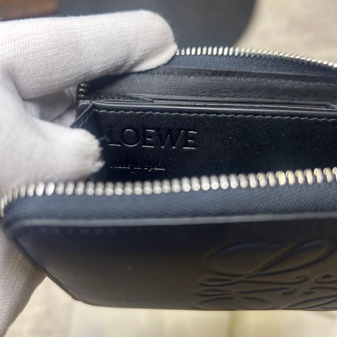新品同様☆大人気 ロエベ アナグラム ネイビー レザー 財布 男女兼用