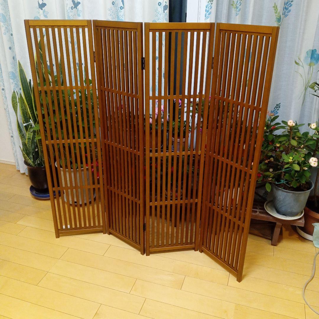 衝立 和風 　秋田杉　パーテーション 4連 格子屏風 和モダン 間仕切り家具