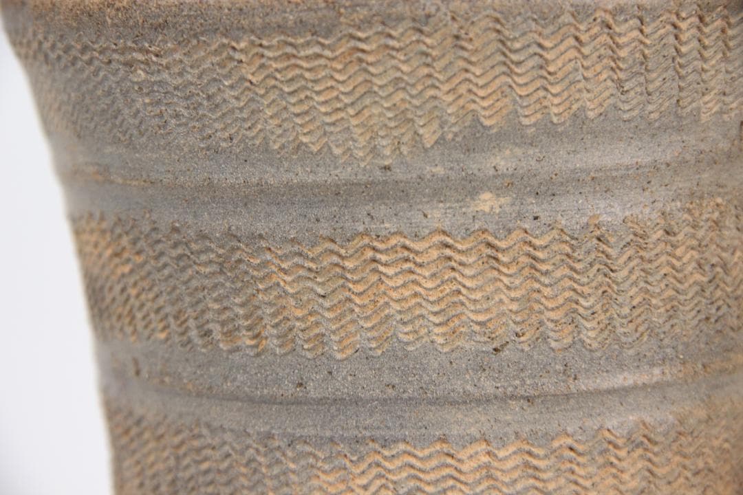 須恵器 長頸壺 波文 広口 壺 焼き締め 花瓶 新羅　高麗 箱付 ED11-25