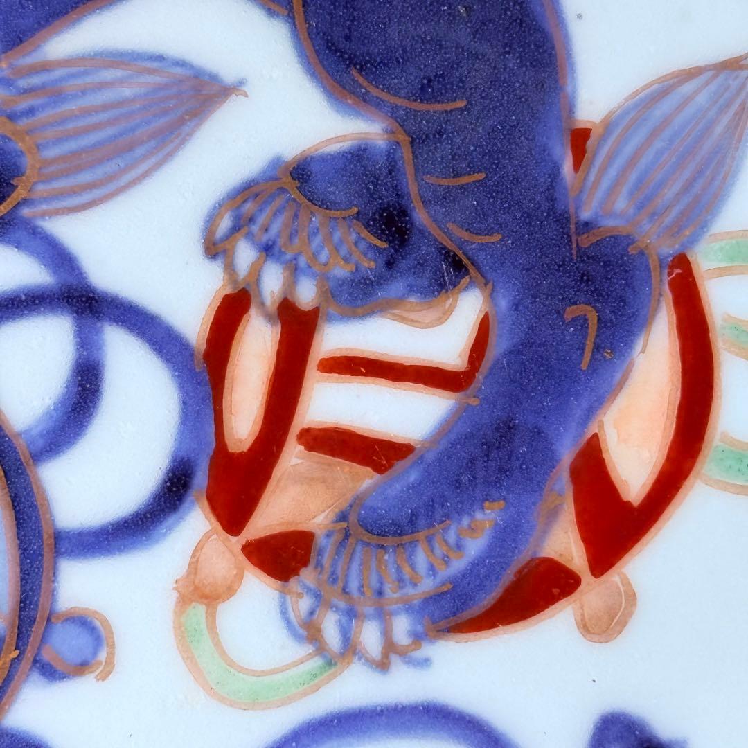 古伊万里　染錦唐獅子文皿　冨貴長春　共箱　名品　直径20.3㎝　人気の図柄