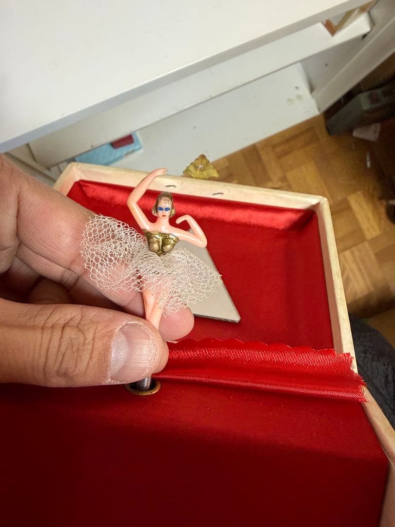 昭和レトロ FUJI 赤とんぼ バレリーナ回転オルゴール宝石箱 少女柄　当時物