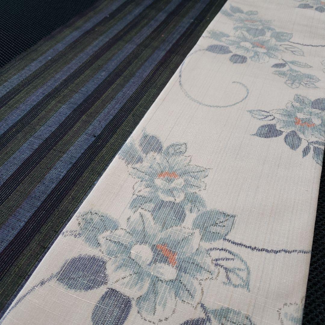 紬の半幅帯 正絹 伝承工芸花園紬 名匠秀逸極上織紬 長尺リバーシブル