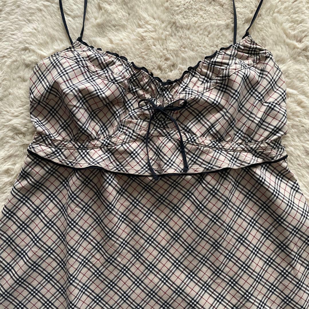 希少バーバリーブルーレーベルキャミソール　バーバリーノヴチェック　リボン y2k