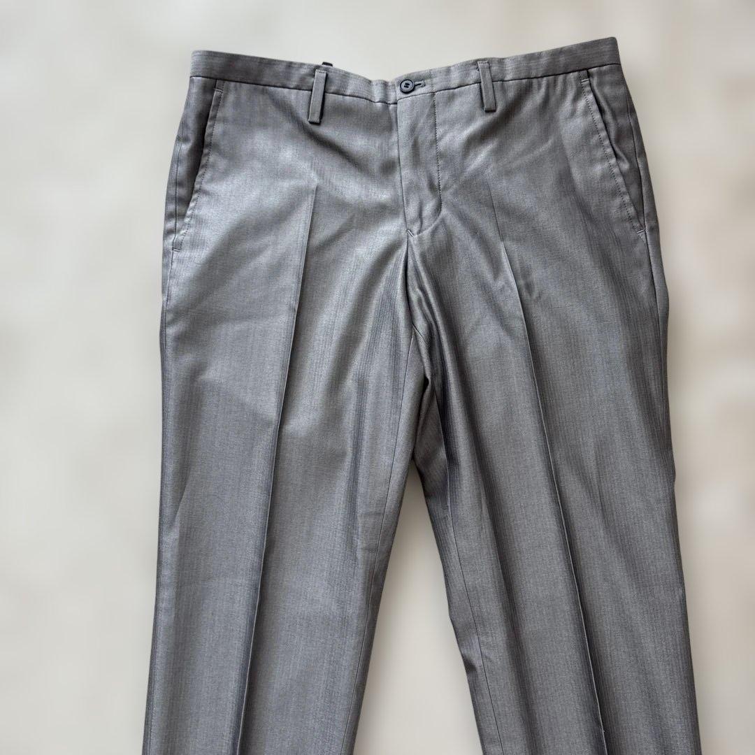 【シルク混】美品　ブラックバレットバイニールバレット　スーツL 灰　光沢　本切羽