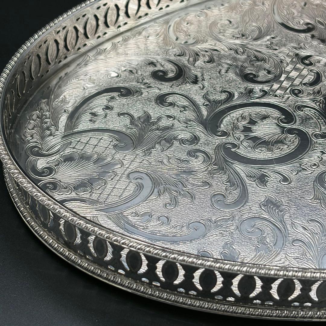 ＜英国ビンテージ＞シェフィールド　シルバートレイ　サルヴァ　銀盆　オーバル　B