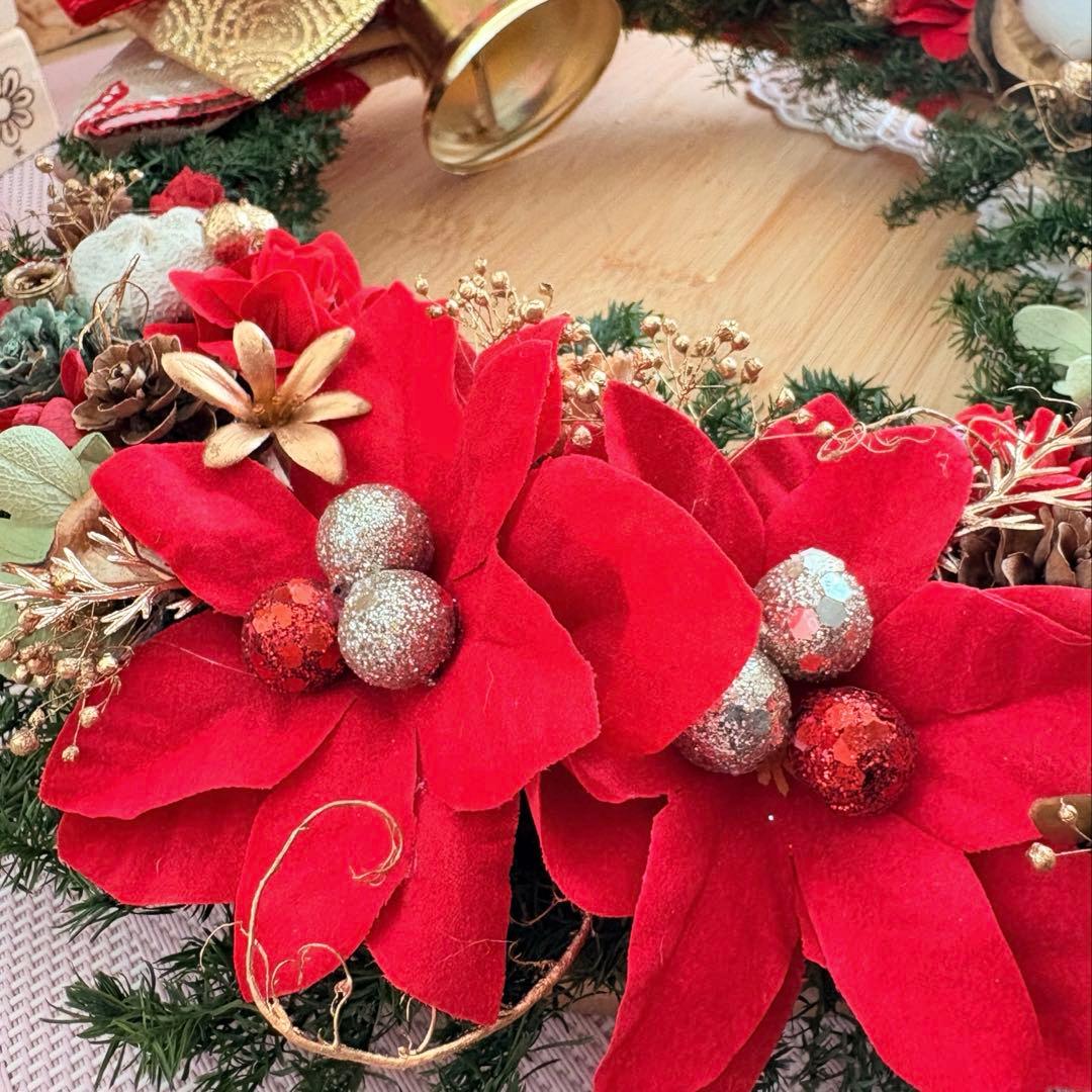 No125 キラキラリボンとリンリンベル♥大きめクリスマスリース