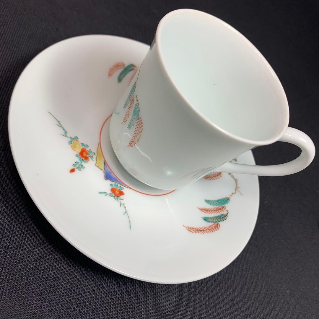 K866⭐︎人間国宝 十三代柿右衛門 錦柳鳥文 珈琲碗2客組 共箱入 難あり