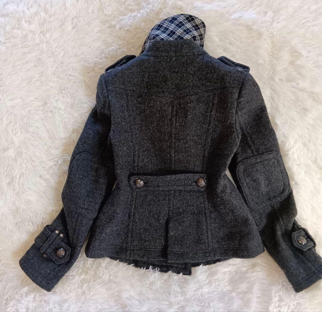 【バーバリー ブルーレーベル】Pコート 銀ボタン ノバチェック ダブル 36