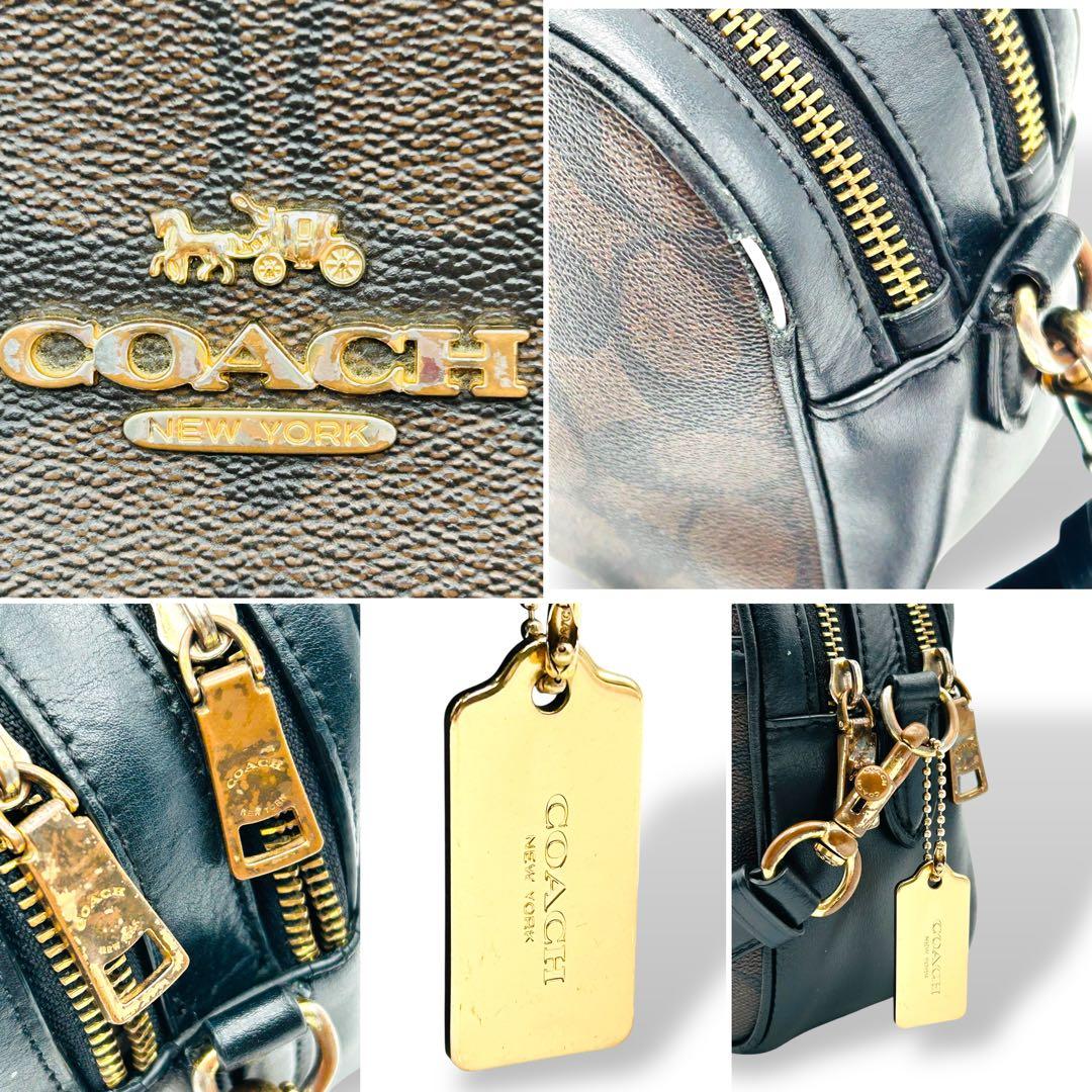 【人気】COACH コーチ　ショルダーバッグ ブラウン×ブラック　レザー　良品