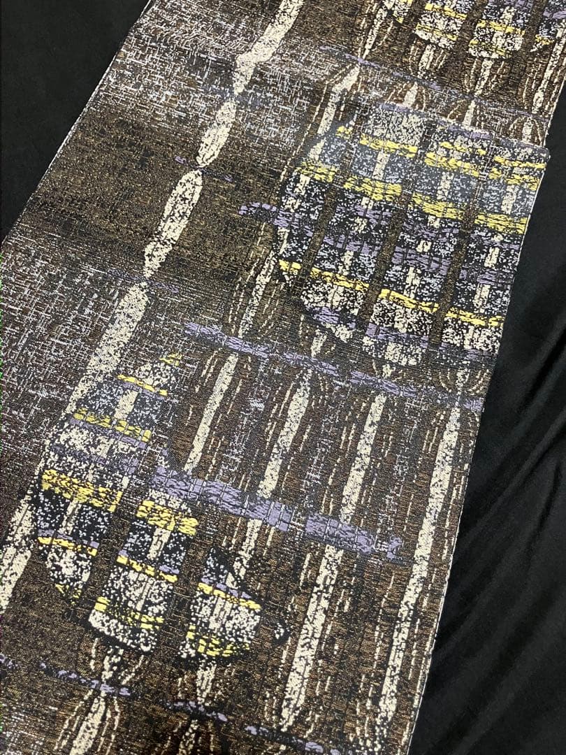 リバーシブル 袋帯 六通柄 正絹 欧風華文 縦縞 月 未使用 イ6179