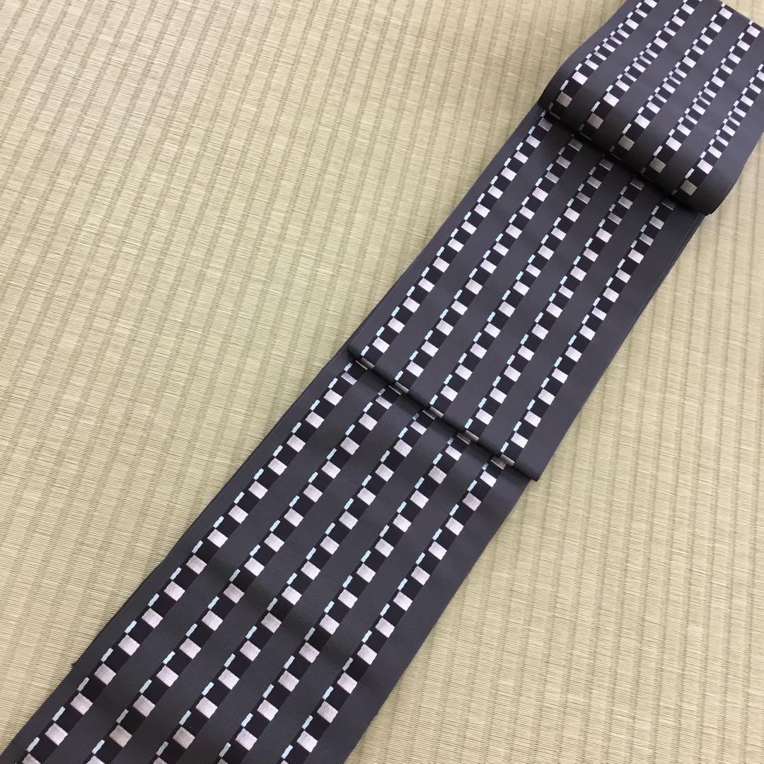 【半幅帯】博多織　本場筑前　正絹　両面小袋帯　⭐︎新品⭐︎ 黒 水色 格子模様