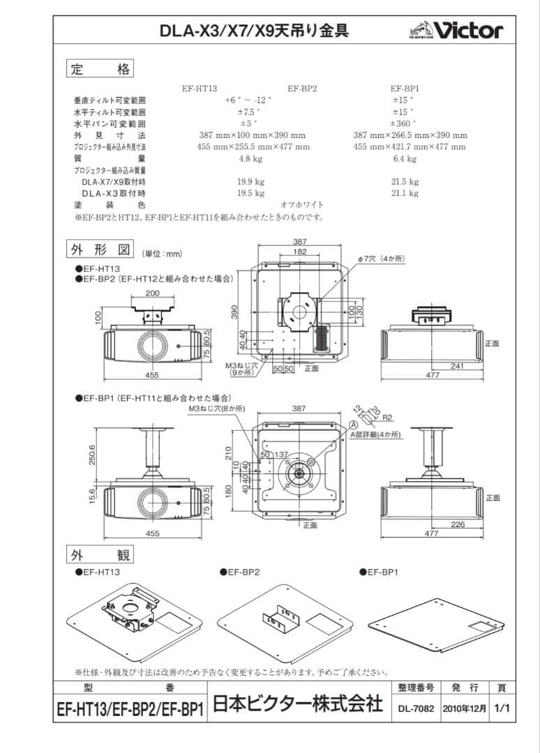 ビクター JVC プロジェクター DLA用 天吊り金具 EF-HT13