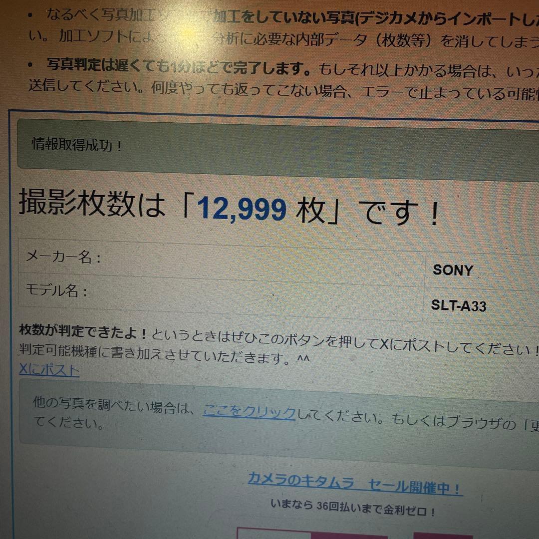 SONYα33 18-55レンズ付約13,000回、動作OK、充電器・バッテリー