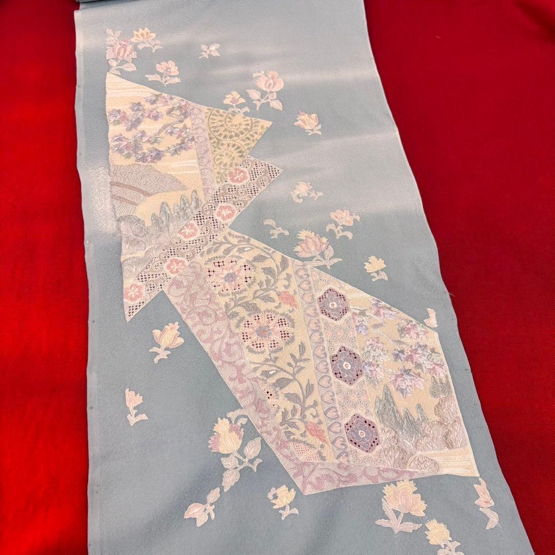 色無地反物　蘇州刺繍 未使用　アイスブルー