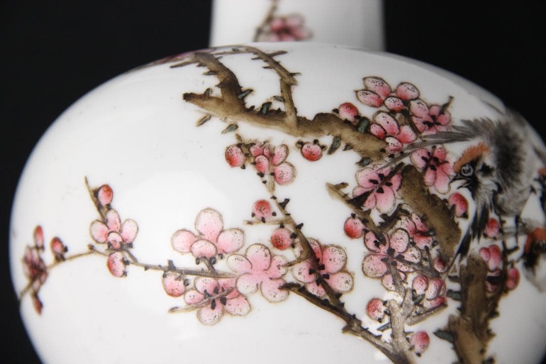 中国美術　仲南銘 民国 珠山八友 徐仲南 粉彩花鳥紋 花瓶 陶芸 FJM12-1