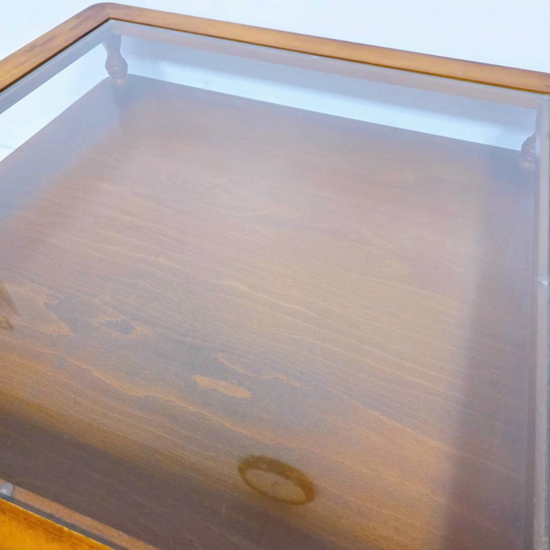 コロニアルデザイン 木製ガラステーブル コーヒーテーブル 昭和レトロ