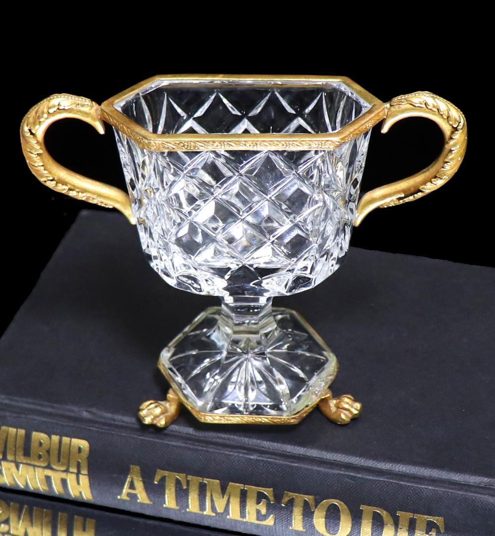 オールド・バカラ 1880年頃 ブロンズ装飾耳付獅子脚花瓶 小物入れディアマン