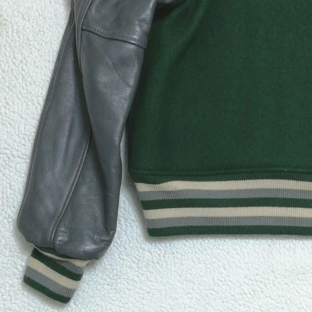 東洋エンタープライズ STYLE EYES 袖革スタジャン(38)濃緑☓グレー色