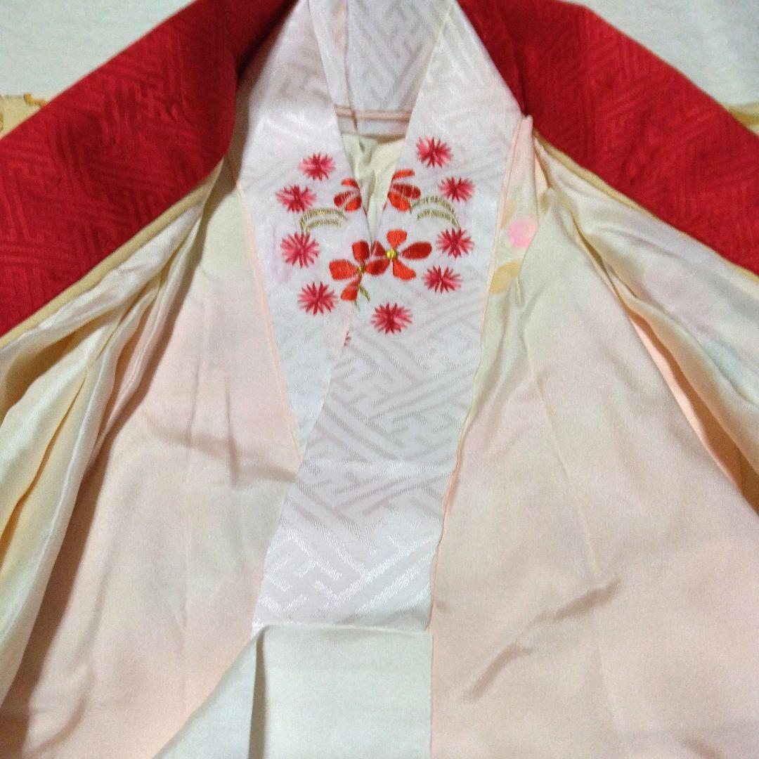 正絹京友禅☆箔散らし＋金駒刺繡☆八重紅枝垂れ桜や鴛鴦雅やかな7歳七五三向け祝い着