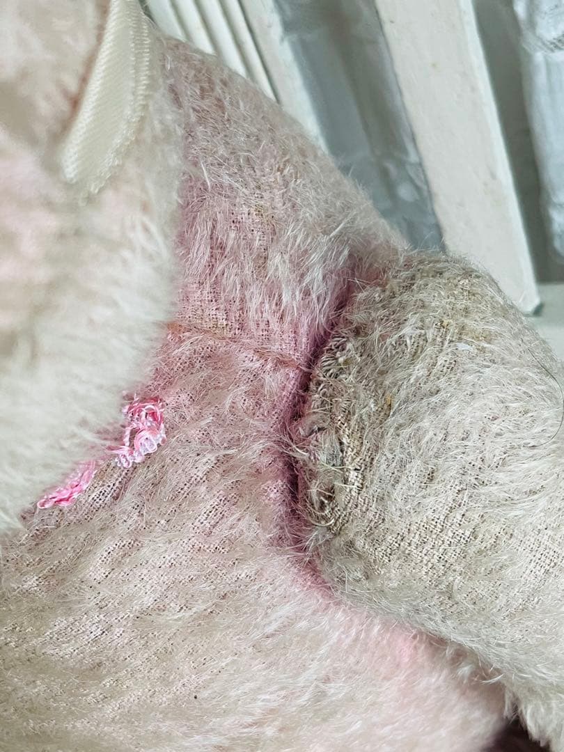 ドイツアンティークビンテージピンクテディベア ぬいぐるみベアビスクドールドレス