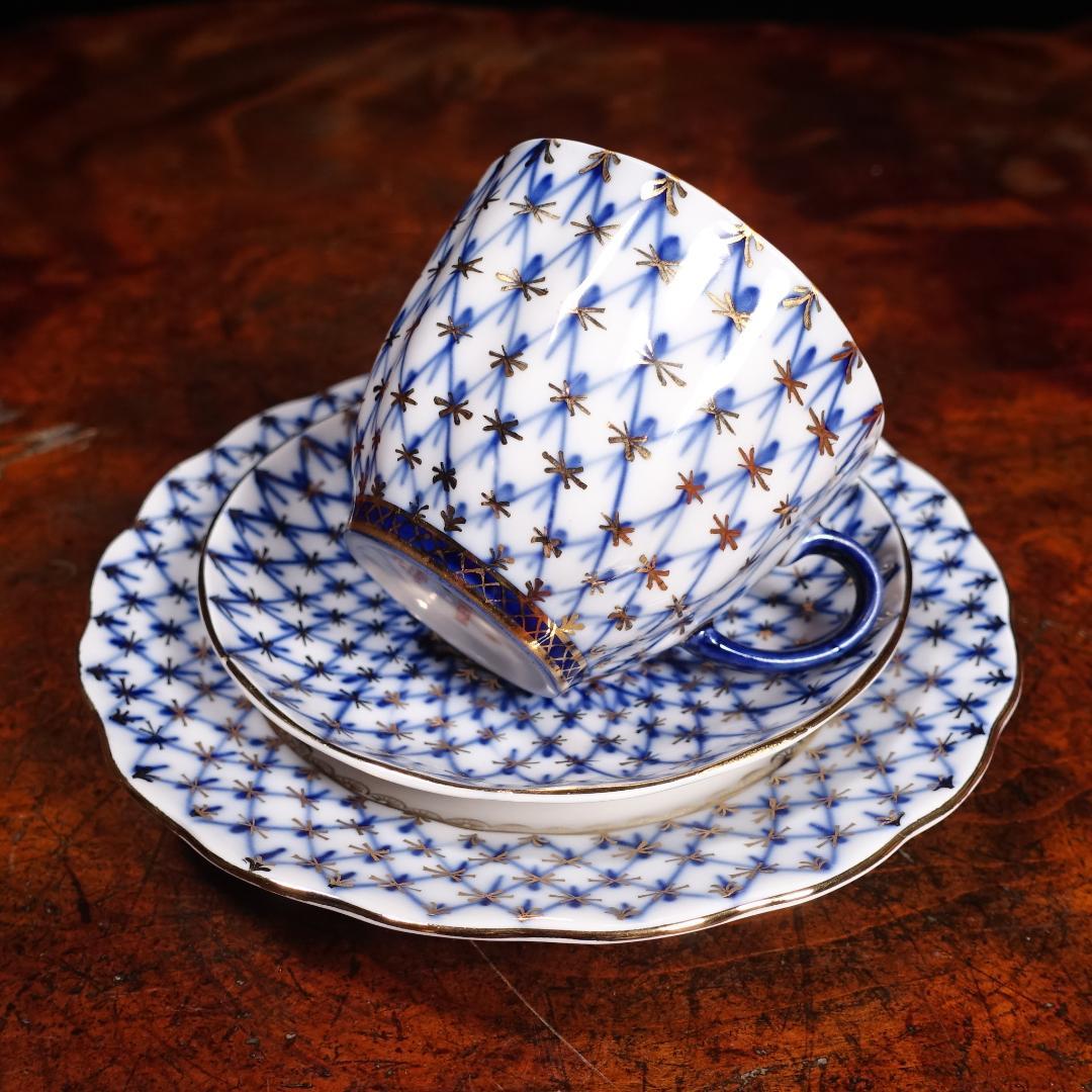 ロモノーソフ LOMONOSOV ソ連時代 コバルトネット トリオ ポットセット