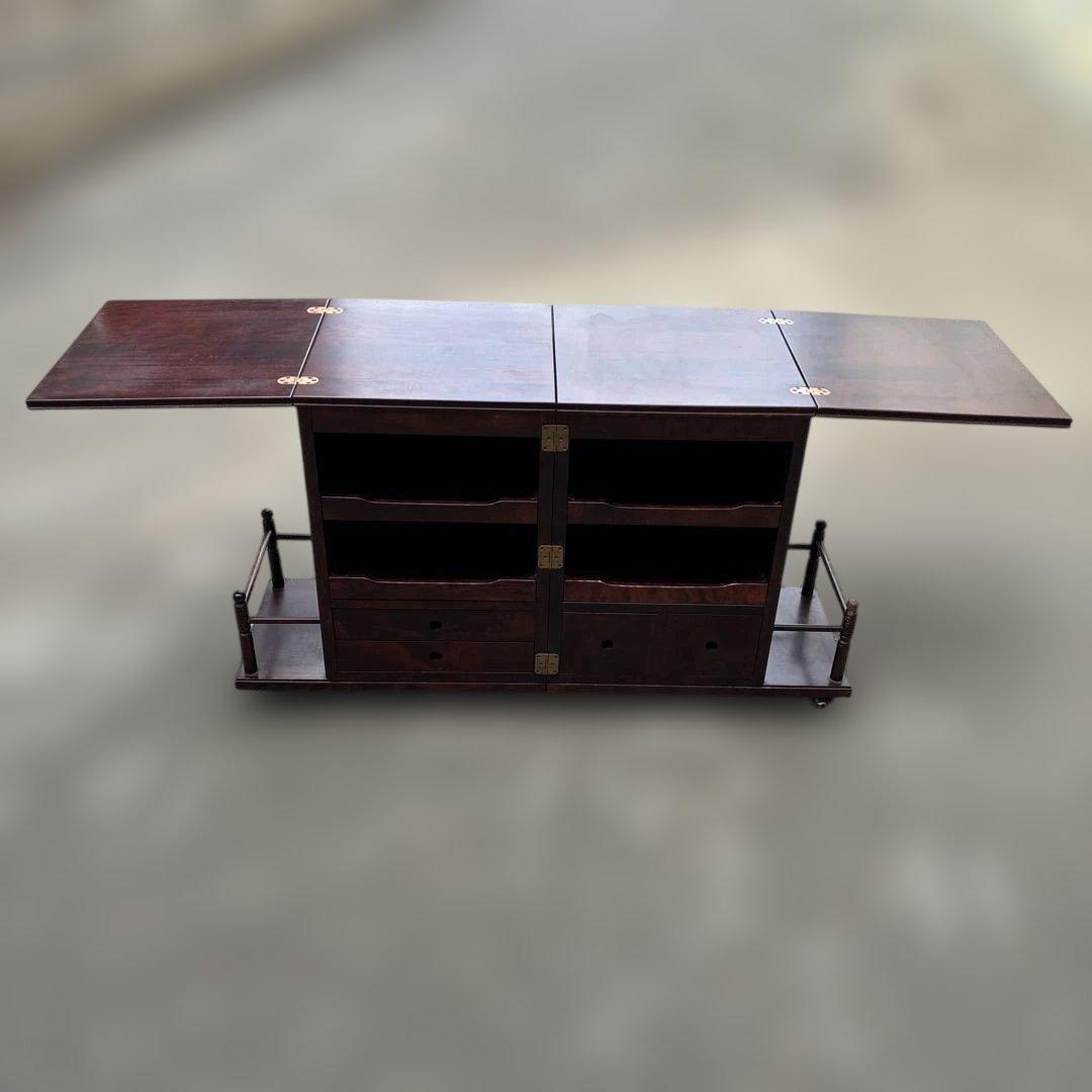 北海道民芸家具 多機能伸長式ワゴン キッチンワゴン 樺材 キャスター付 希少